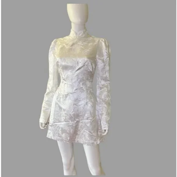 SAU LEE Joyce Dress Champagne Floral Mandarin Asian Qipao Chinese Cheongsam US 4 - Picture 11 of 13